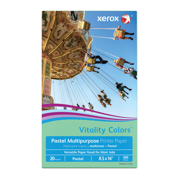 Xerox Vitality Colors Multi-Use Printer & Copy Paper, 1 Ream, Green, Legal (8.5in x 14in), 500 Sheets Per Ream, 20 Lb, 30% Recycled