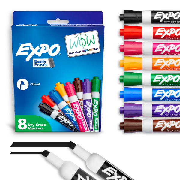 EXPO Low-Odor Dry-Erase Markers, Chisel Point, Assorted Colors, Pack Of 8