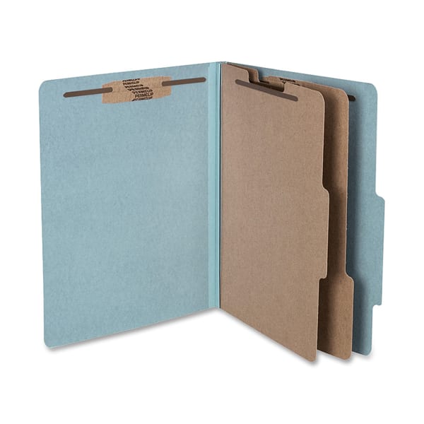 ACCO Durable Pressboard Classification Folders, Letter Size, 3in Expansion, 2 Partitions, 60% Recycled, Sky Blue, Box Of 10