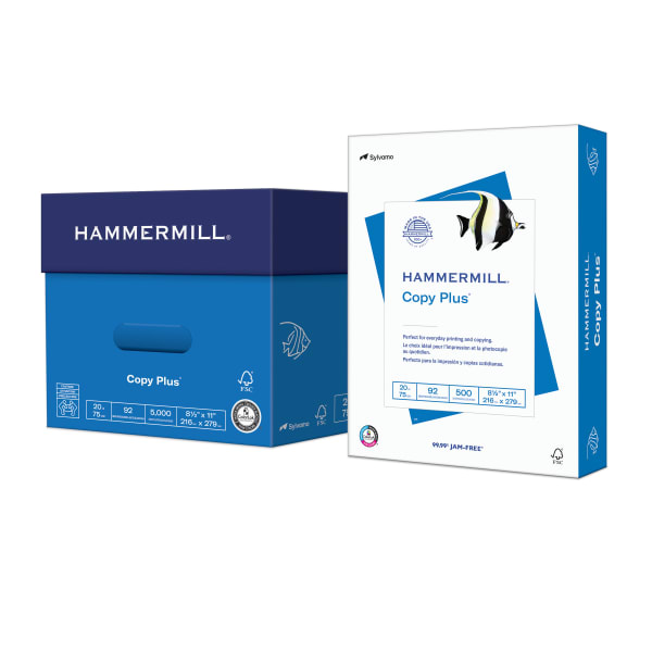 Hammermill Copy Plus Copy Paper, 10 Reams, White, Letter (8.5in x 11in), 5000 Sheets Per Case, 20 Lb, 92 Brightness, FSC Certified