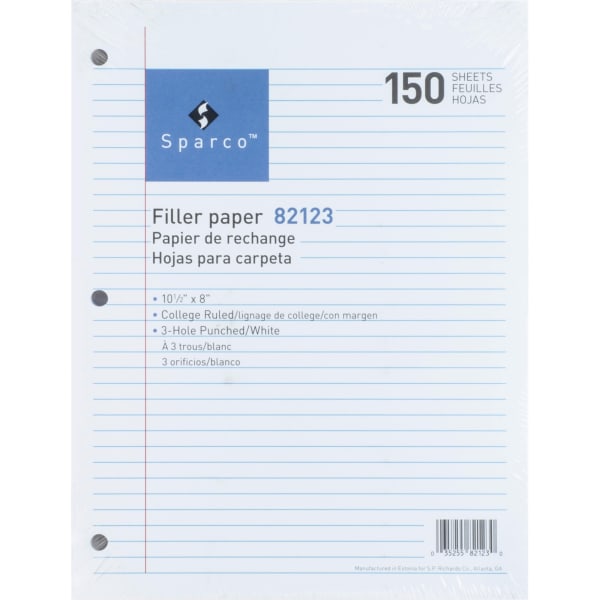 Sparco Standard Filler Paper, 8in x 10 1/2in, 16 Lb, White, Ream Of 150 Sheets