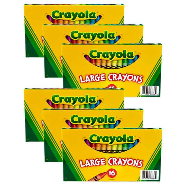 Crayola Large Crayons, Classic Colors, 16 Per Pack, Set Of 6 Packs