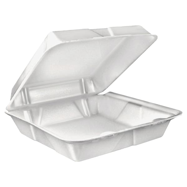 Dart Large Carryout Foam Trays, 1 Compartment, 9in x 9in, White, Pack Of 100