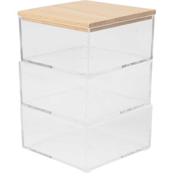 Martha Stewart Brody Plastic Storage Organizer Bins With Lid, 2inH x 3inW x 3-3/4inD, Clear/Light Natural, Set Of 3 Bins