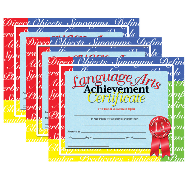 Hayes Certificates, 8-1/2in x 11in, Language Arts Achievement, 30 Certificates Per Pack, Set Of 3 Packs
