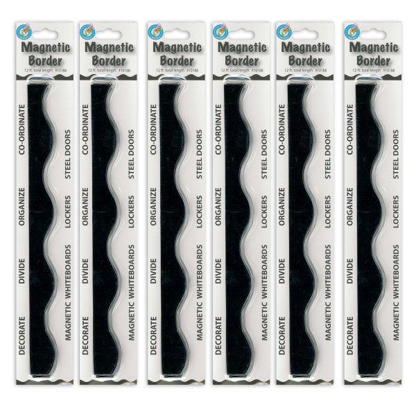 Ashley Productions Magnetic Scallop Borders, 1' x 12in, Black, 12 Borders Per Pack, Set Of 6 Packs