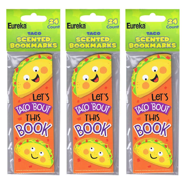 Eureka Bookmarks, 2in x 6in, Taco Scented, 24 Per Pack, Set Of 3 Packs