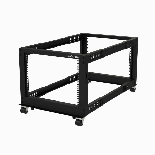 StarTech.com 4-Post 8U Mobile Open Frame Server Rack, 19in Network Rack with Casters, Small Rolling Rack  - 4POSTRACK8U
