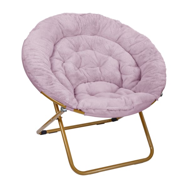 Flash Furniture Gwen 38in Oversize Portable Faux Fur Folding Saucer Moon Chair for Dorm and Bedroom, Dusty Purple Fabric/ Soft Gold Frame