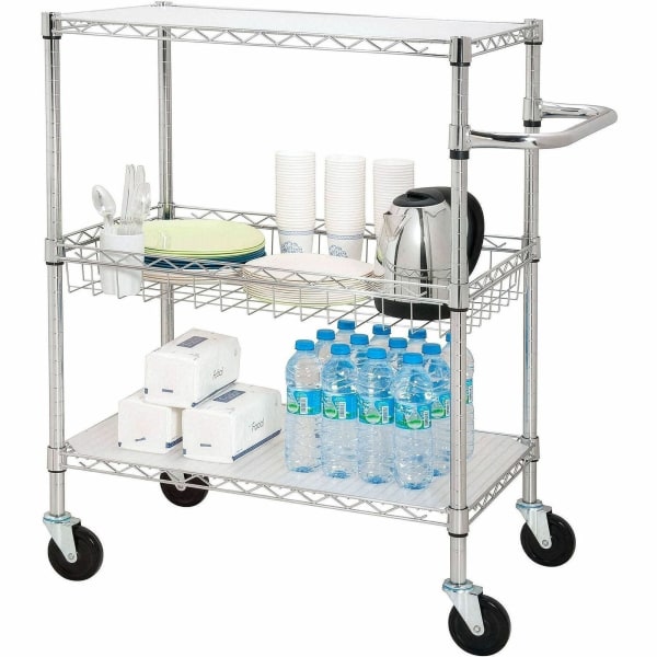 Lorell 3-Tier Steel Rolling Carts, 18inW x 30inD x 40inH, Chrome