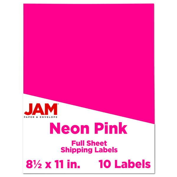 JAM Paper Full-Page Mailing And Shipping Labels, Rectangle, 8 1/2in x 11in, Neon Pink, Pack Of 10