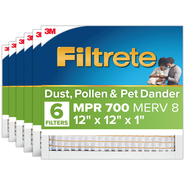 Filtrete 12 x 12 x 1 Air Filter, 6 HVAC Filters, MPR 700, MERV 8, Optimized HVAC Airflow, Dust, Pollen & Pet Dander, 3 Month AC and Furnace Filters