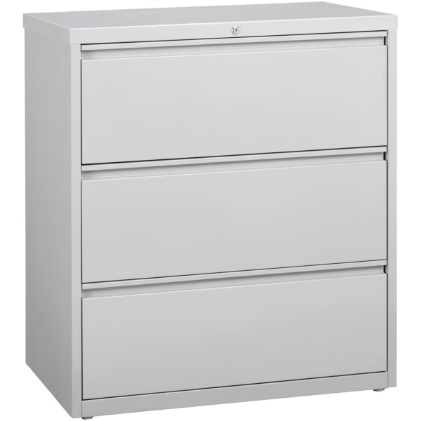 Lorell 36inW x 18-5/8inD Lateral 3-Drawer File Cabinet, Light Gray