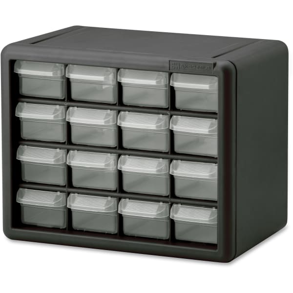 Akro-Mils 16-Drawer Plastic Storage Cabinet, 8.5in x 6.4in, Black/Clear