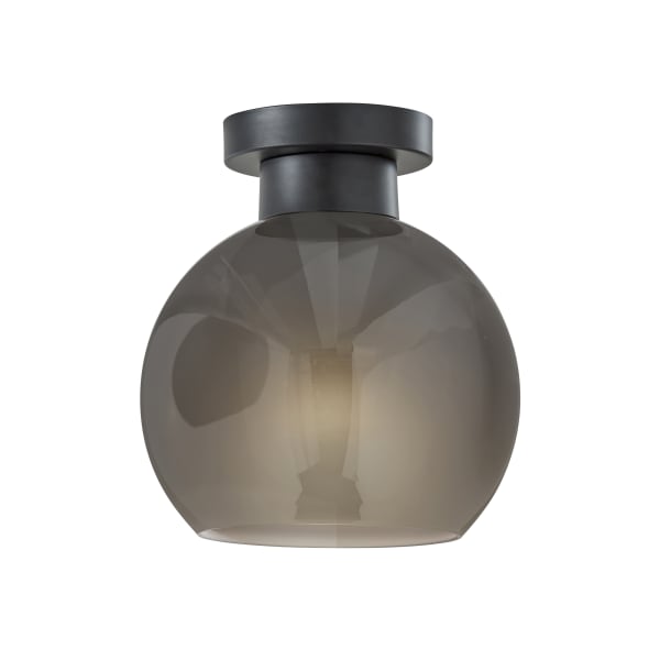 Adesso Atticus Flush Mount Lamp, 9inW, Smoked Glosted Glass Shade/Black Base