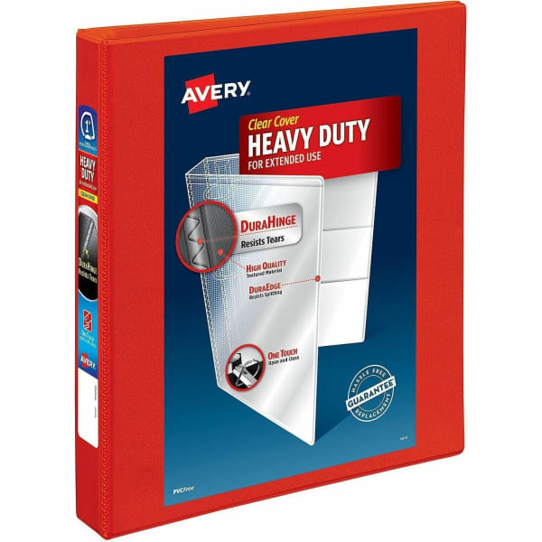 Avery Heavy-Duty View 3-Ring Binder With Locking One-Touch EZD Rings, 1in D-Rings, Red