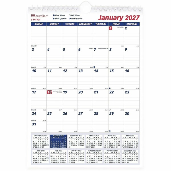 Brownline Wall Calendar Monthly 8x11in English, Professional, Julian Dates, Monthly, 12 Month, January 2025 to December 2025