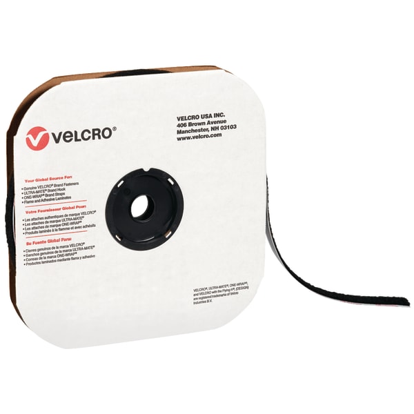 VELCRO Tape Hook, 3/4in x 75ft, Individual Strips, Black