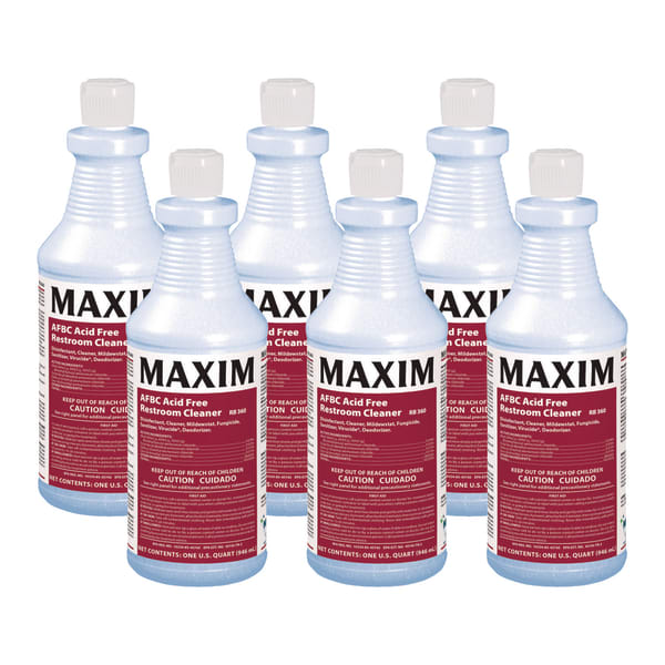 Maxim AFBC Acid-Free Restroom Cleaner, Safe-to-Ship, Fresh Scent, 32 oz Bottle, 6/Carton