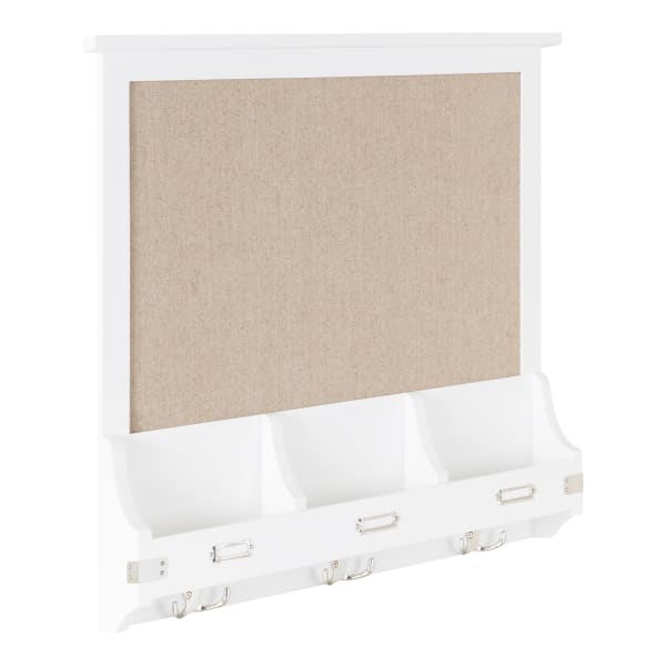 Kate and Laurel Stallard Non-Magnetic Pinboard With Hooks, 24in x 24in, Tan, White Wood Frame