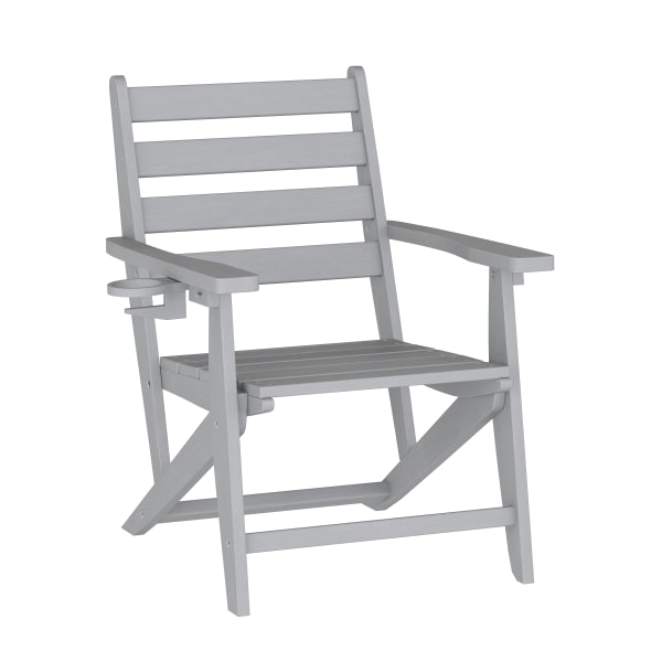 Flash Furniture Tolleson Commercial Grade Adirondack Dining Chair with Fold Out Cup Holder, Weather Resistant Recycled HDPE Adirondack Chair, Gray