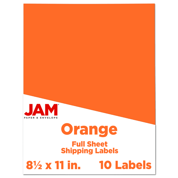 JAM Paper Full-Page Mailing And Shipping Labels, Rectangle, 8 1/2in x 11in, Orange, Pack Of 10