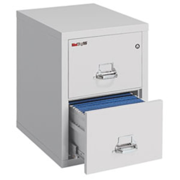 FireKing 25inD Vertical 2-Drawer Legal-Size Fireproof File Cabinet, Metal, Platinum, White Glove Delivery