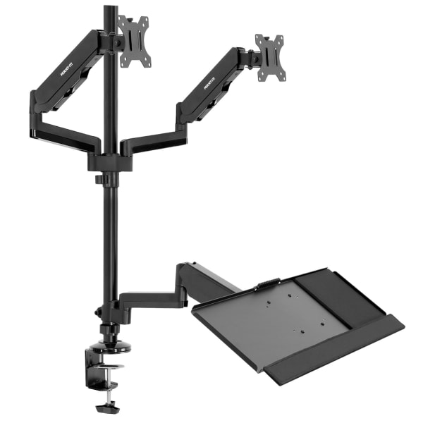 Mount-It! MI-7996 Dual Monitor Sit-Stand Desk Mount With Keyboard Tray, 38inH x 37inW x 27-1/2inL, Black