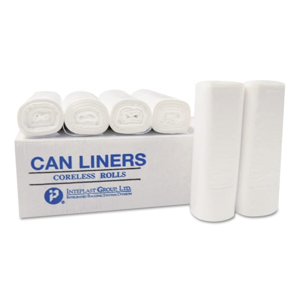 Inteplast Group High-Density Commercial Can Liners, 56 gal, 12 mic, 43in x 48in, Clear, Interleaved Roll, 25 Bags/Roll, 8 Rolls/Carton