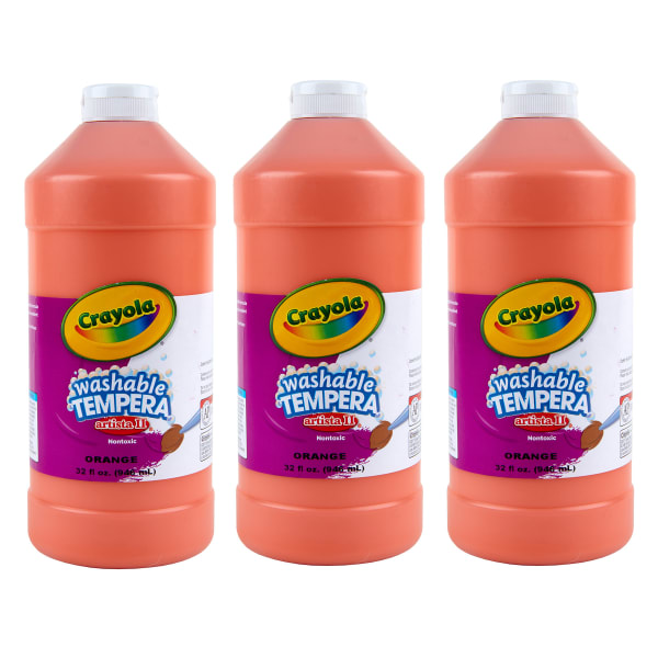 Crayola Artista II Washable Tempera Paint, 32 oz, Orange, Pack Of 3