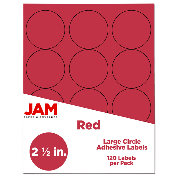 JAM Paper Circle Labels, 2-1/2in, Red, Pack Of 120 Labels