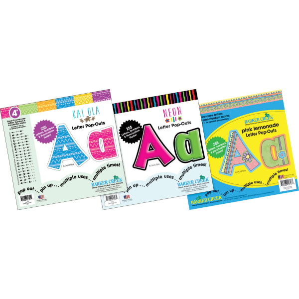 Barker Creek 255-Piece Letter Pop-Outs Sets, 4in, Curated Collection, Pack Of 3 Sets