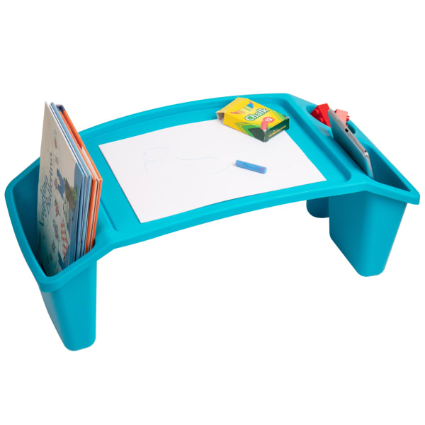 Mind Reader Plastic Lap Desk with Side Storage Pockets, 8-1/2in H x 10-3/4in W x 22-1/4in D, Blue