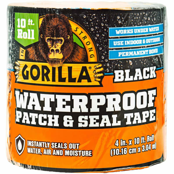 Gorilla Waterproof Patch & Seal Tape - 10 ft Length x 4in Width - Black - 1 Each