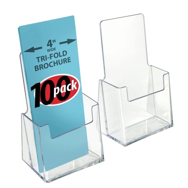 Azar Displays 1-Pocket Plastic Trifold Brochure Holders, 7-1/4inH x 4-1/8inW x 2-3/4inD, Clear, Pack Of 100 Holders