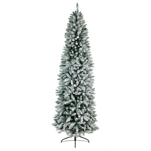 Nearly Natural Flocked Montreal Fir 108inH Slim Artificial Christmas Tree With Bendable Branches, 108inH x 35inW x 35inD, Green