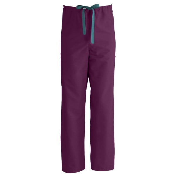 Medline ComfortEase Unisex Regular Non-Reversible Drawstring Cargo Scrub Pants, XS, Wine