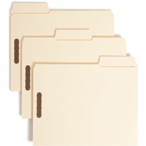 Smead SuperTab 1/3 Tab Cut Letter Recycled Fastener Folder - 8 1/2in x 11in - 2 x Prong K Style Fastener(s) - 2in Fastener Capacity - Top Tab Location - Assorted Tab Position - Manila - 10% Recycled - 50 / Box