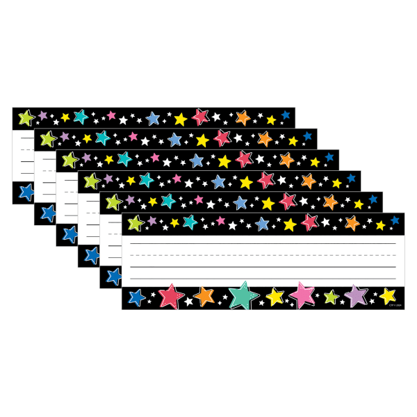 Creative Teaching Press Name Plates, 3-1/4in x 9-1/2in, Bright Colorful Stars on Black, 36 Name Plates Per Pack, Bundle Of 6 Packs