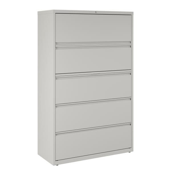 WorkPro 42inW x 18-5/8inD Lateral 5-Drawer File Cabinet, Light Gray