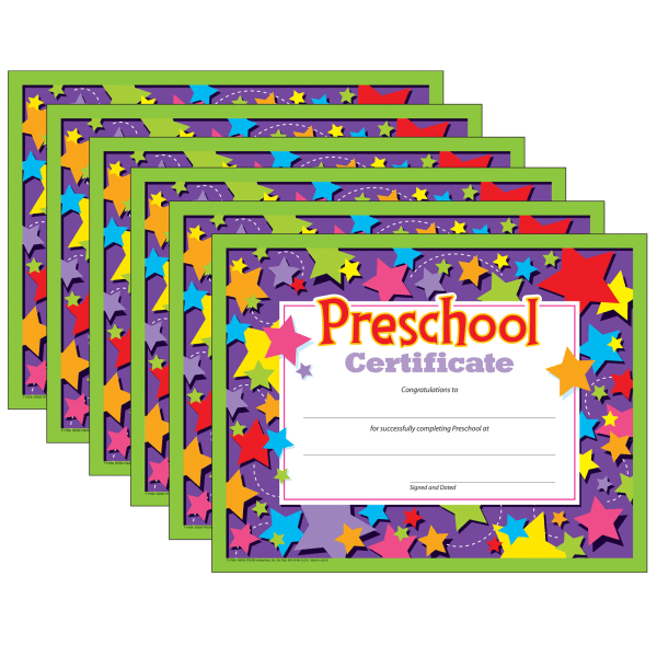 Trend Class Certificates, 8-1/2in x 11in, Preschool, Pack Of 30 Awards, Set Of 6 Packs