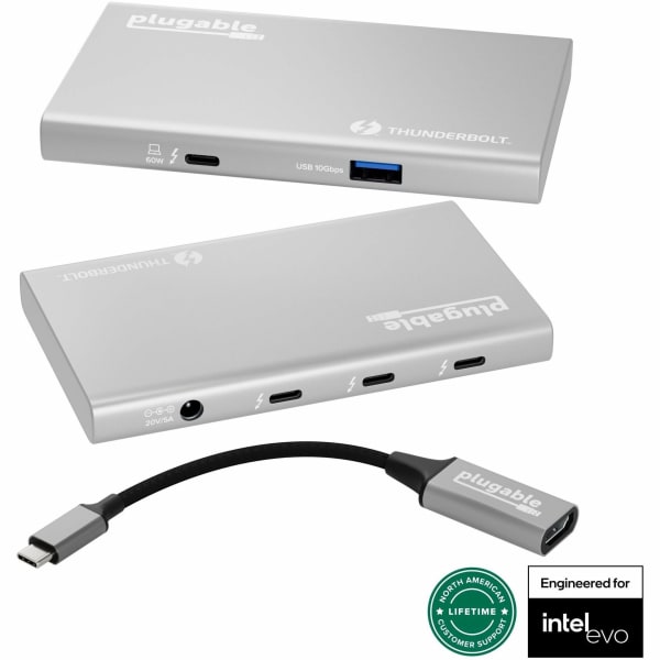 Plugable USB4 Hub 5-in-1 Thunderbolt 4 Hub With 60W Charging, Single 8K Or Dual 4K Display