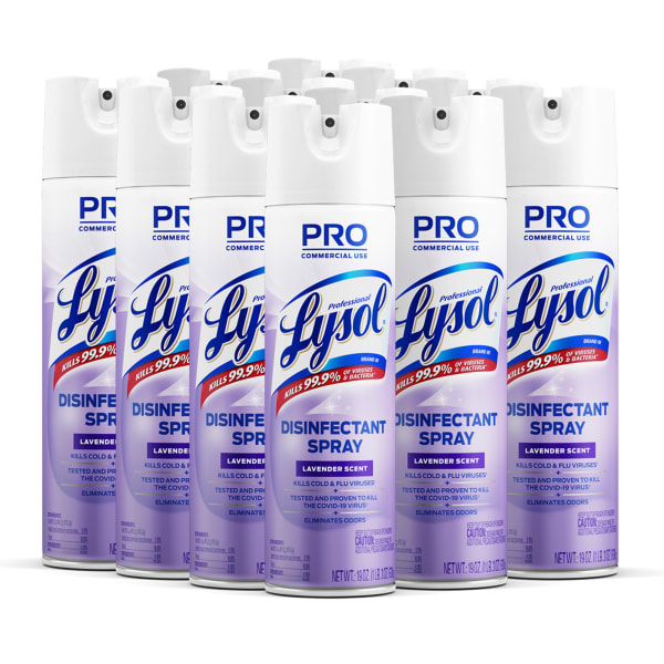 Lysol Professional Disinfectant Spray, 19 Oz, Lavender Scent, Box Of 12 Bottles