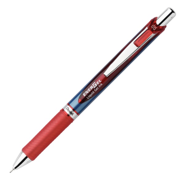 EnerGel RTX Retractable Liquid Gel Pen, 0.5mm, Silver/Red Barrel, Red Ink