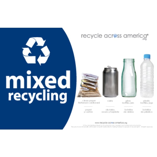 Recycle Across America Mixed Standardized Recycling Labels, MXD-5585, 5 1/2in x 8 1/2in, Navy Blue
