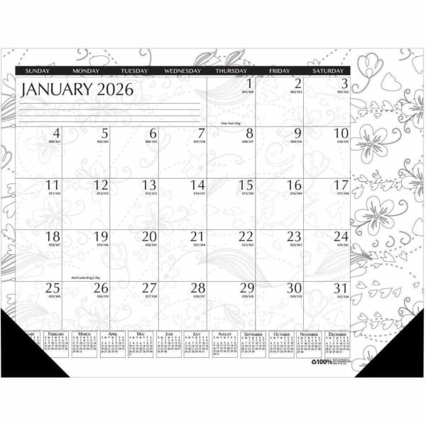 2024 House of Doolittle Doodle Monthly Desk Pad, January 2024 - December 2024, Black/White,13inH x 18.5inW, HOD1876