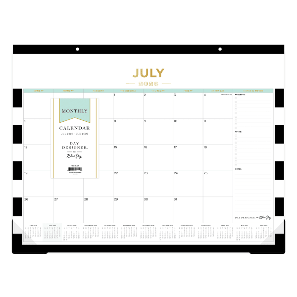 DESK PAD PLANNING CALENDAR DD RUGBY STRIPE BLACK - 22X17 AY26-27 MONTHLY
