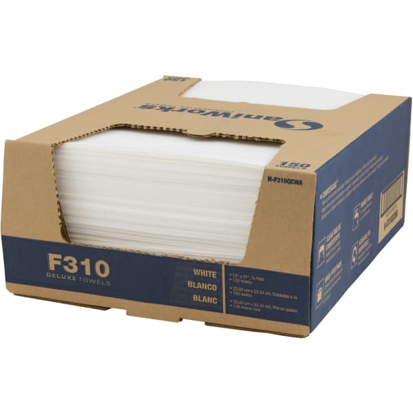 Hospeco SaniWorks Deluxe Towels, 13inH x 21inD, White, Pack Of 150 Towels