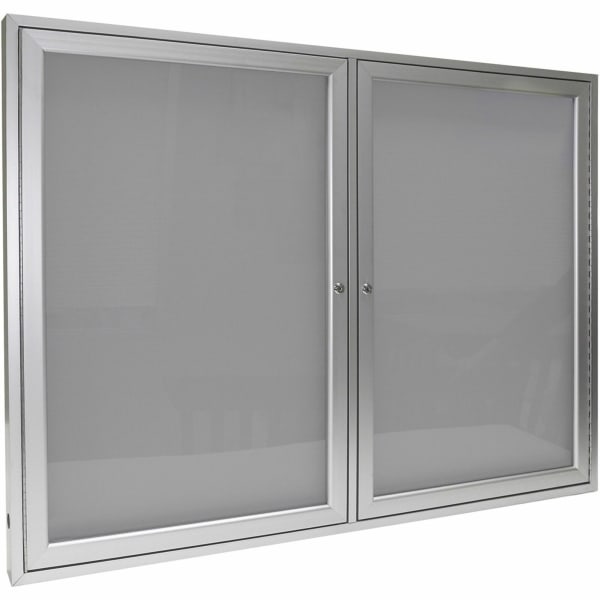 Ghent 2 Door Enclosed Vinyl Bulletin Board with Satin Frame - 36in Board Height x 60in Board Width - Silver Vinyl Surface - Locking Door, Tackable, Water Resistant, Weather Resistant, Self-healing, Tamper Proof - Satin Aluminum Frame - 1 Each
