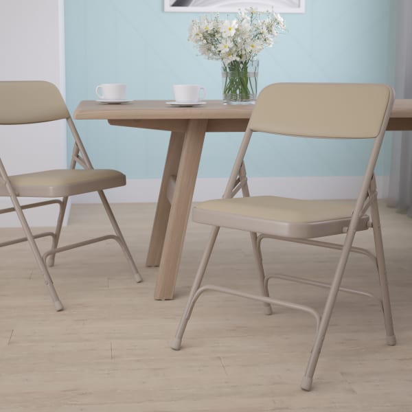 Flash Furniture HERCULES Curved Triple-Braced Metal Folding Chair, Vinyl Upholstered, Beige